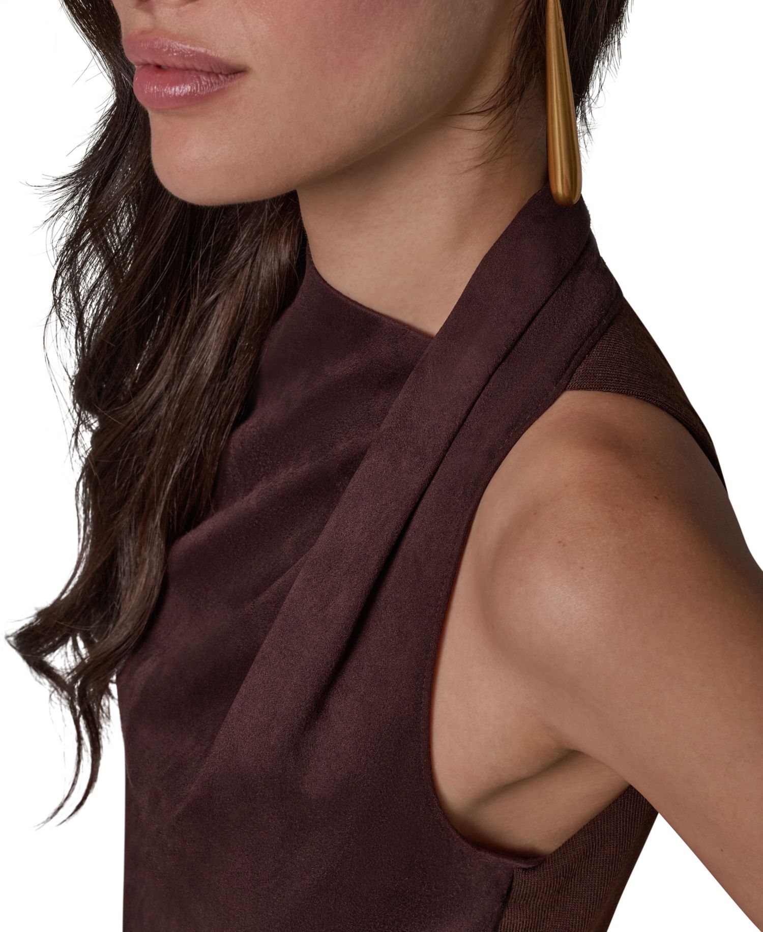 Women's Cowl Neck Mixed-Media Dressy Sleeveless Tank Top