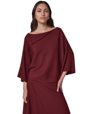 Women's Merino Wool Boat Neck Ribbed-Knit Sweater