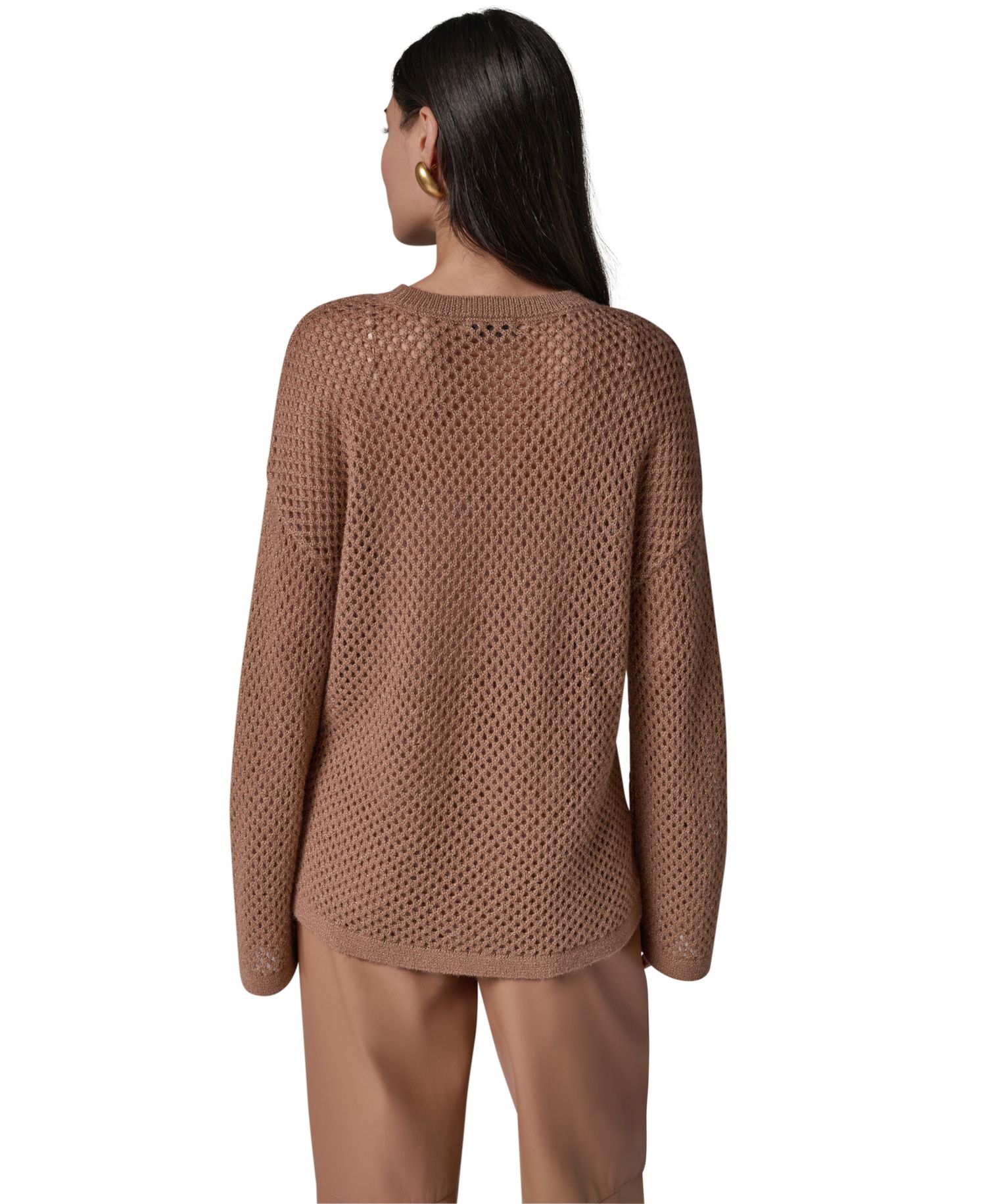 Women's Oversized Long-Sleeve Open-Weave Crewneck Sweater
