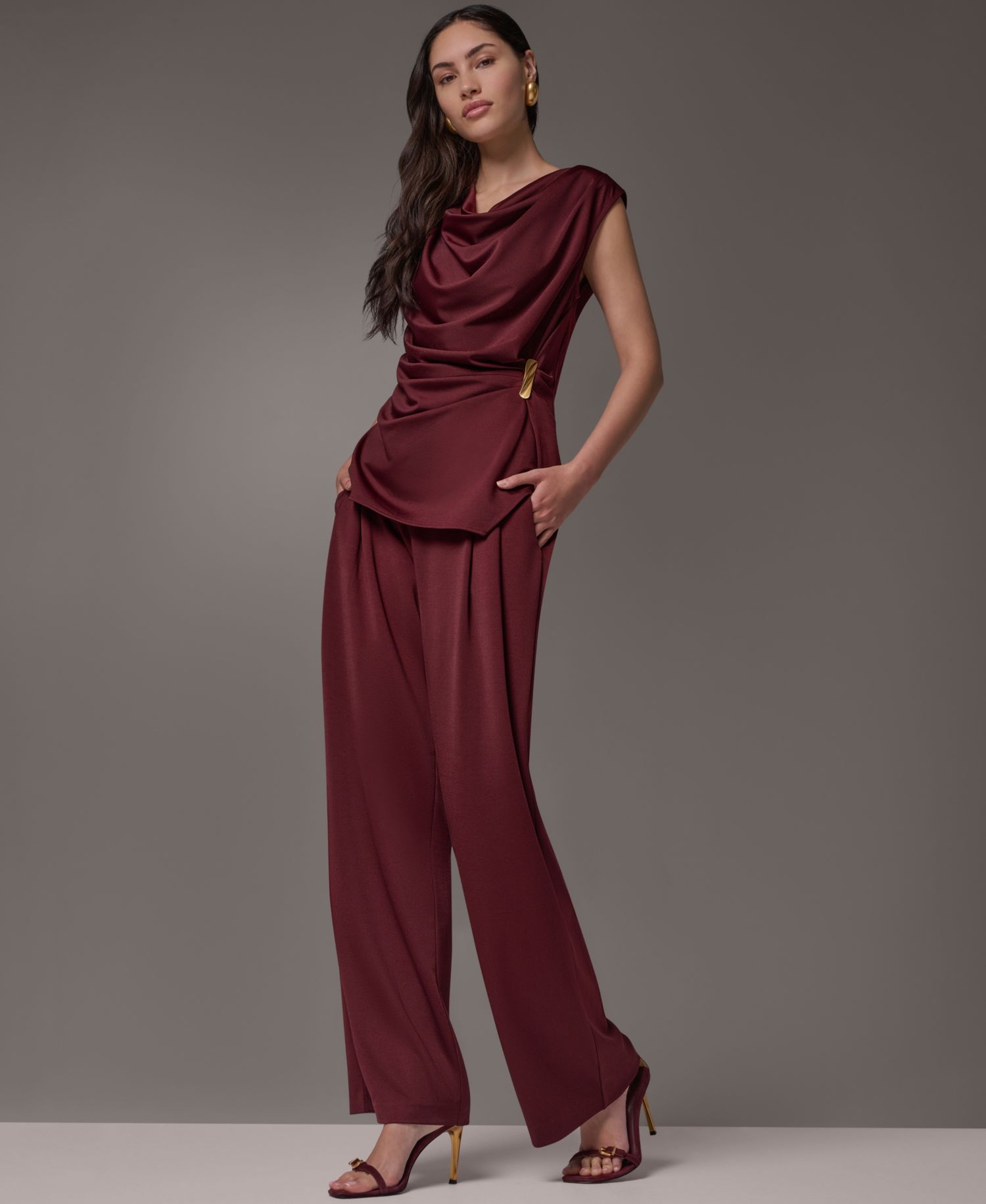 Women's Cowl Neck Draped Sleeveless Blouse