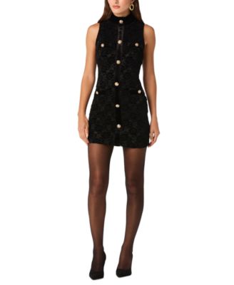 Women's Daphne Velvet-Lace Floral-Print Mock-Neck Mini Dress