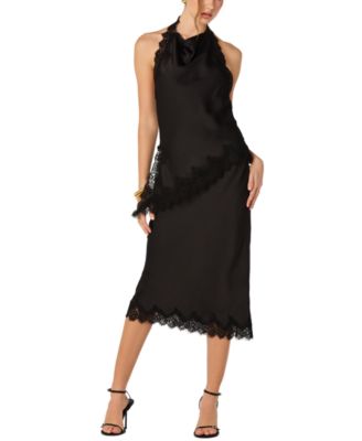 Women's Halter Lace-Trim Tank & Satin Lace Midi Skirt