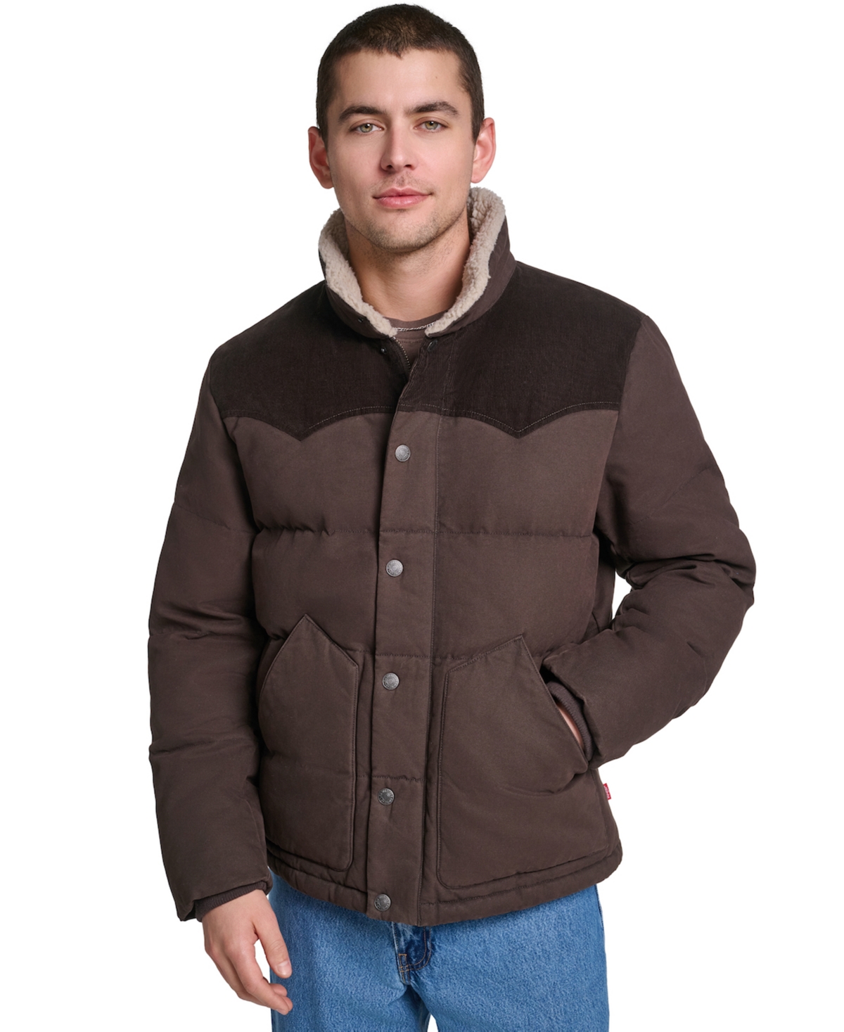 Levi's Men's Quilted Mixed-Media Rancher Jacket - Chocolate Brown