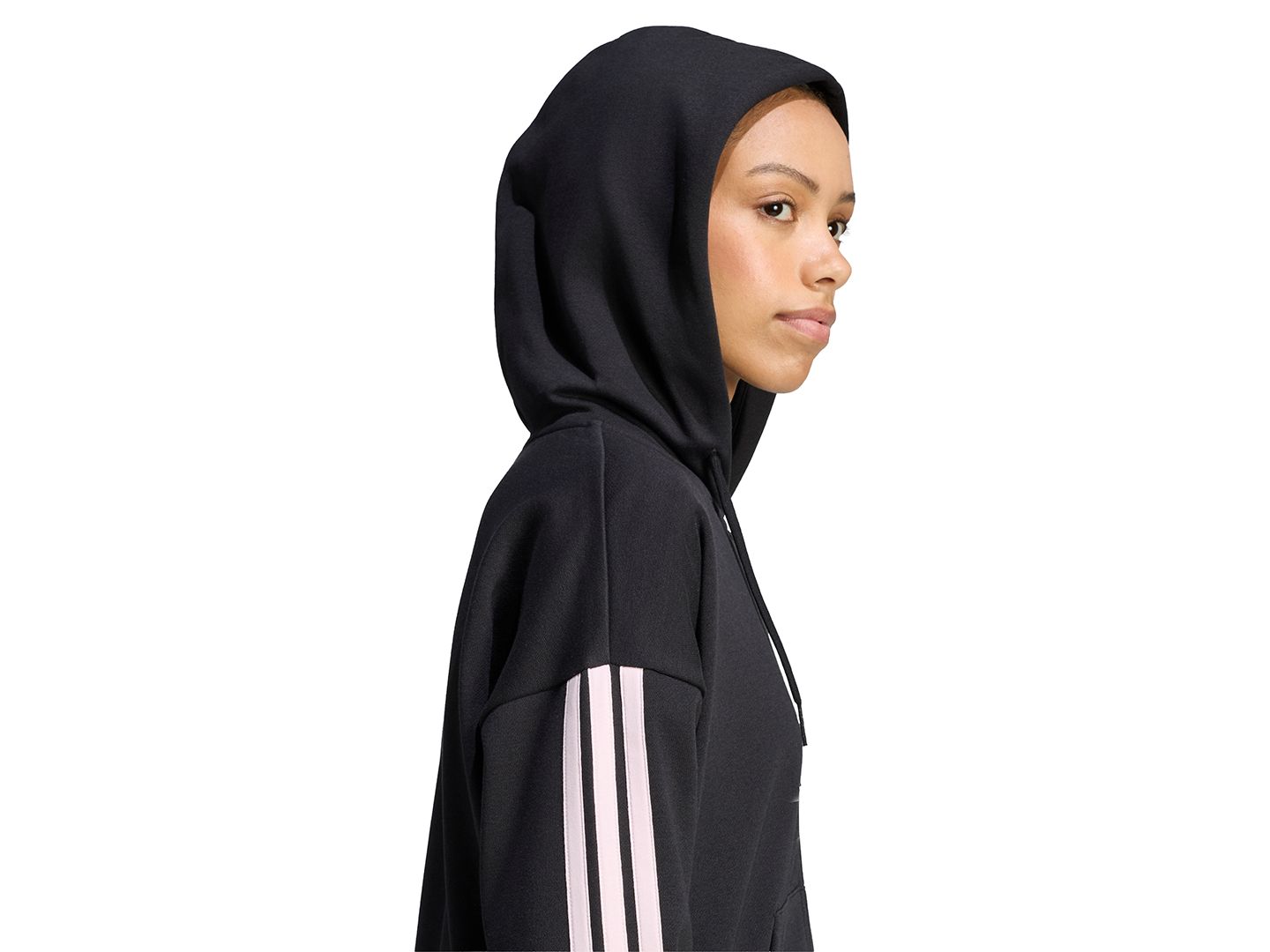 Женское худи adidas 3-Stripe Fleece Full-Zip, цвет: Чёрный / Прозрачный розовый — фото 5