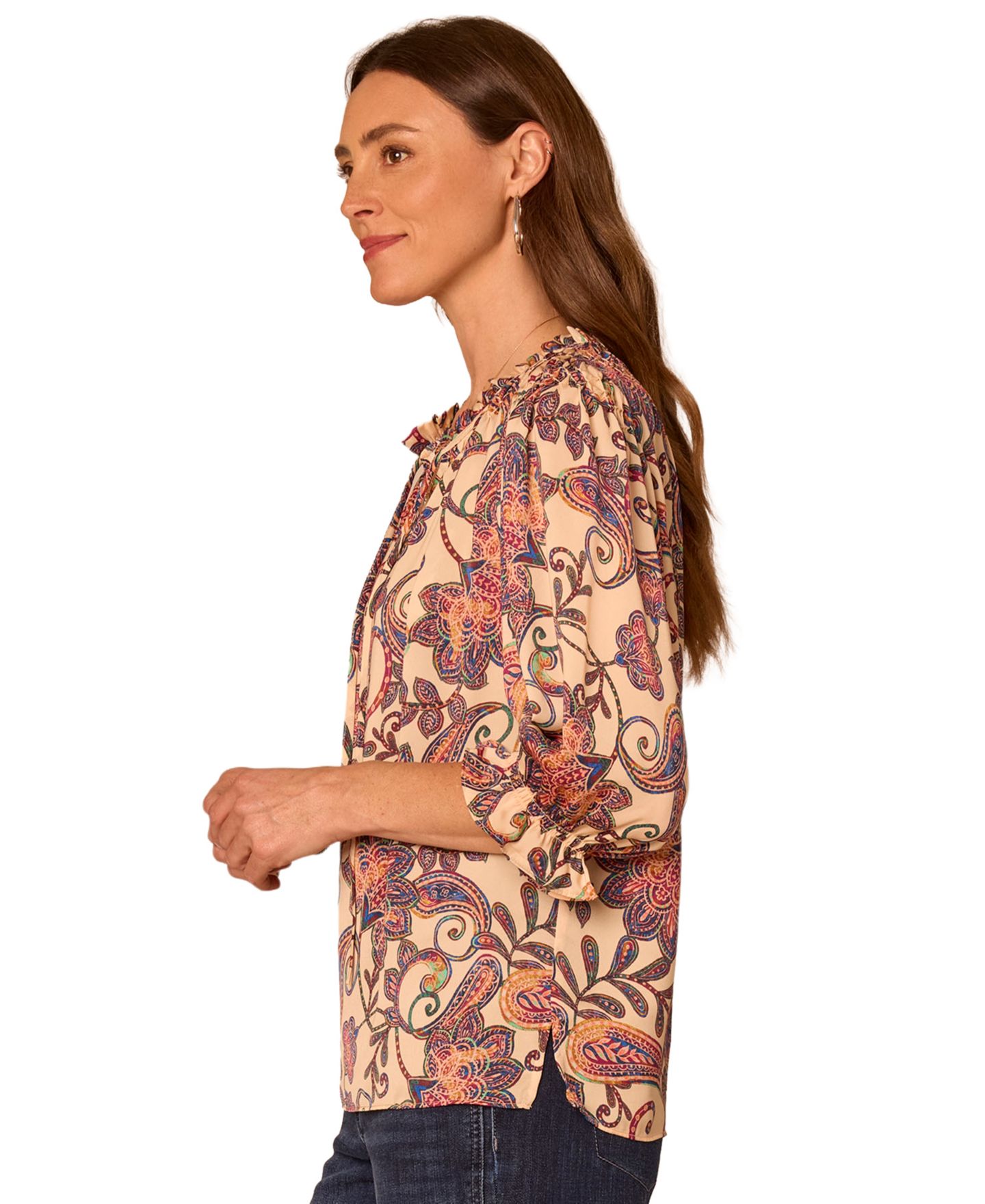 Женская блузка Democracy 3/4 Sleeve Paisley-Print Split-Neck, цвет: Macademia- — фото 3