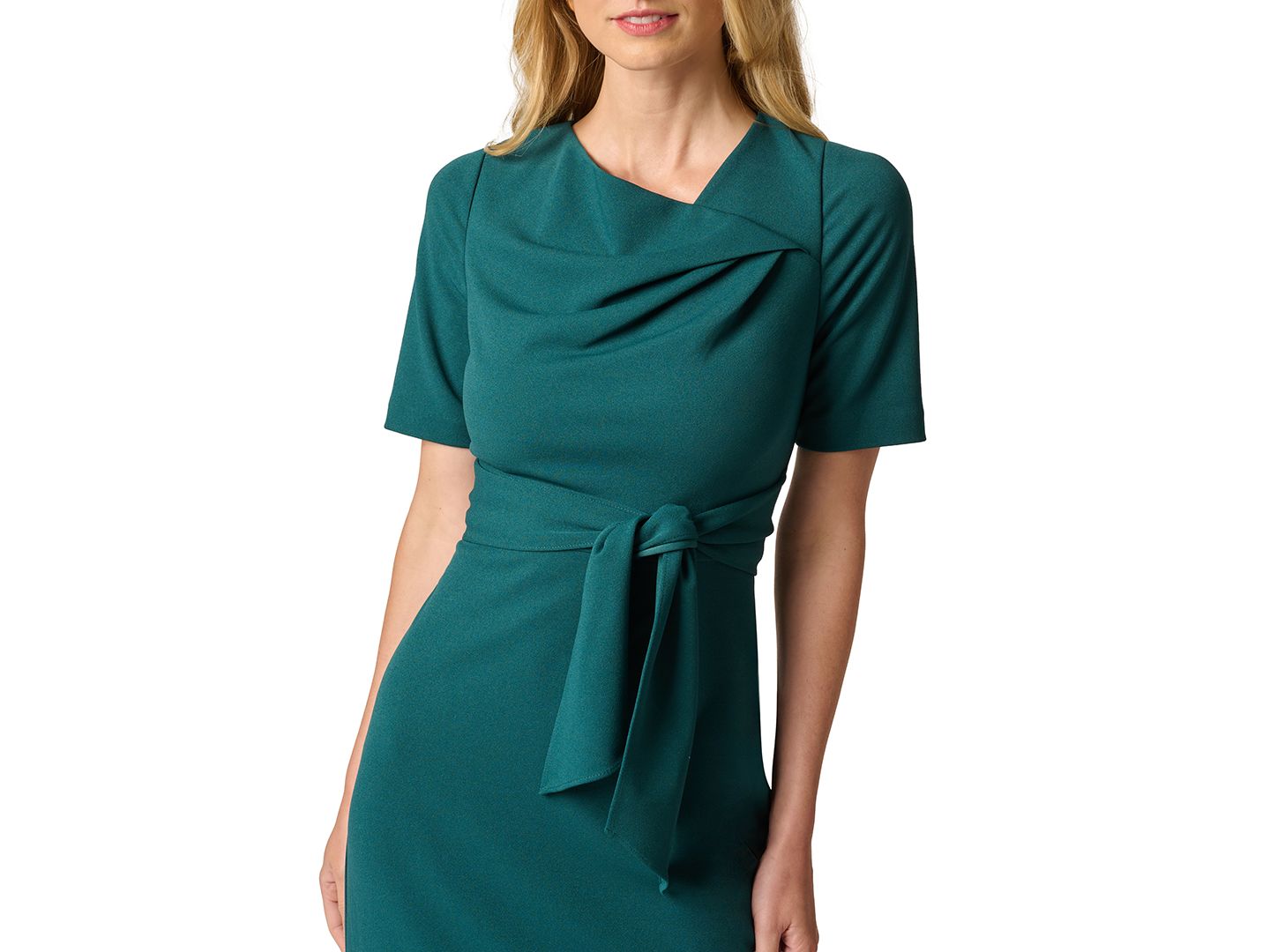 Женское платье Adrianna Papell Tie-Waist Short-Sleeve Sheath, цвет: Тёмно-зелёный — фото 4