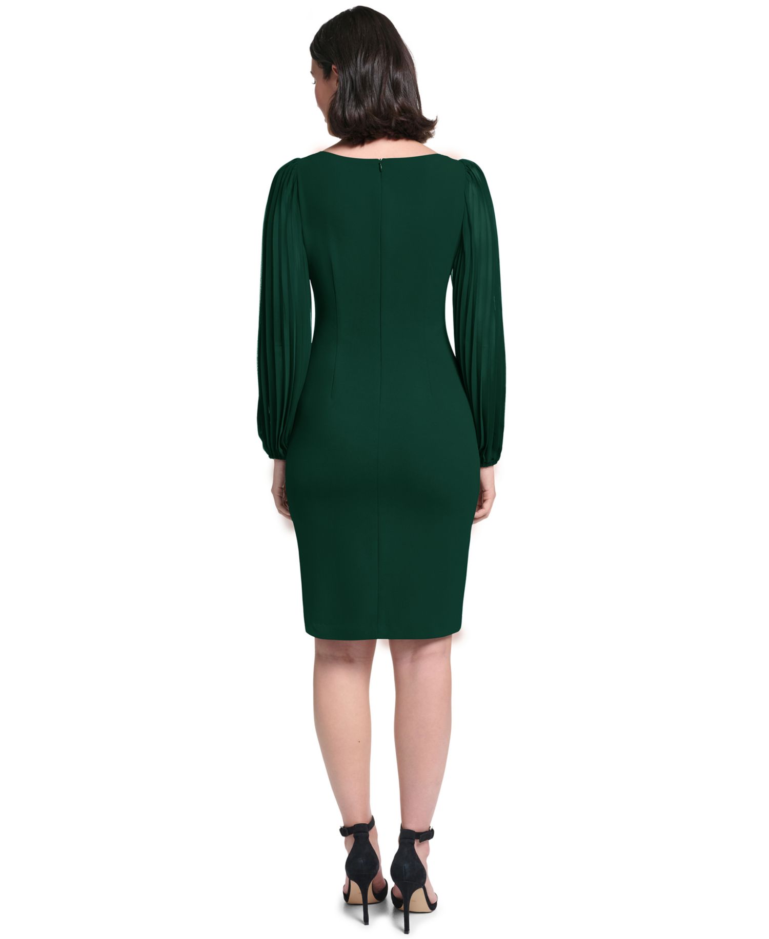 Petite Pleated Sleeve Side Tuck Dress