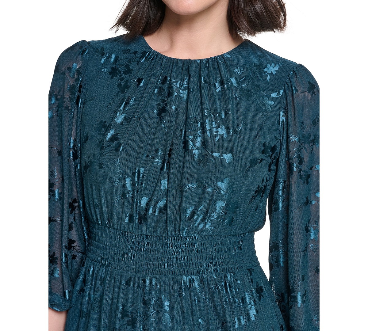 Jessica Howard Petite 3/4-Sleeve Smocked Floral Midi Dress