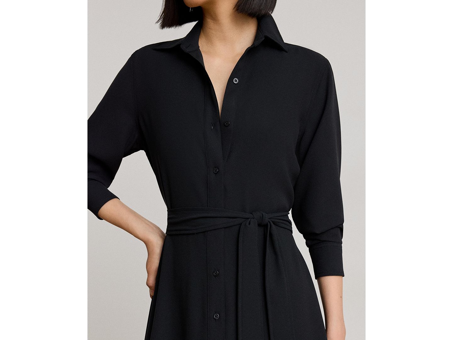 Женское платье Lauren Ralph Lauren Belted A-Line Midi Shirt Dress, цвет: Чёрный — фото 4