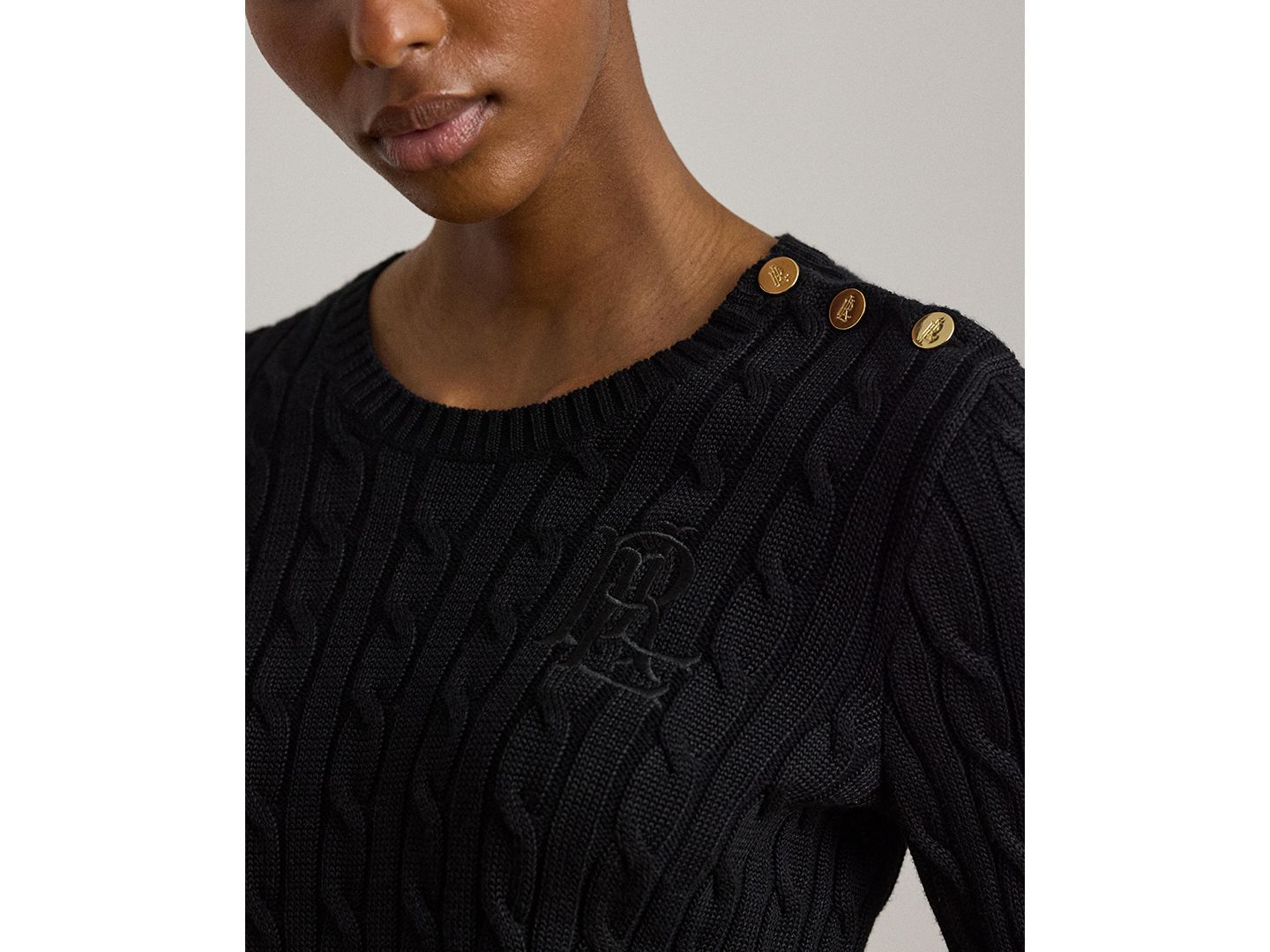 Женский свитер Lauren Ralph Lauren Button-Trim Cable-Knit, цвет: Чёрный — фото 2