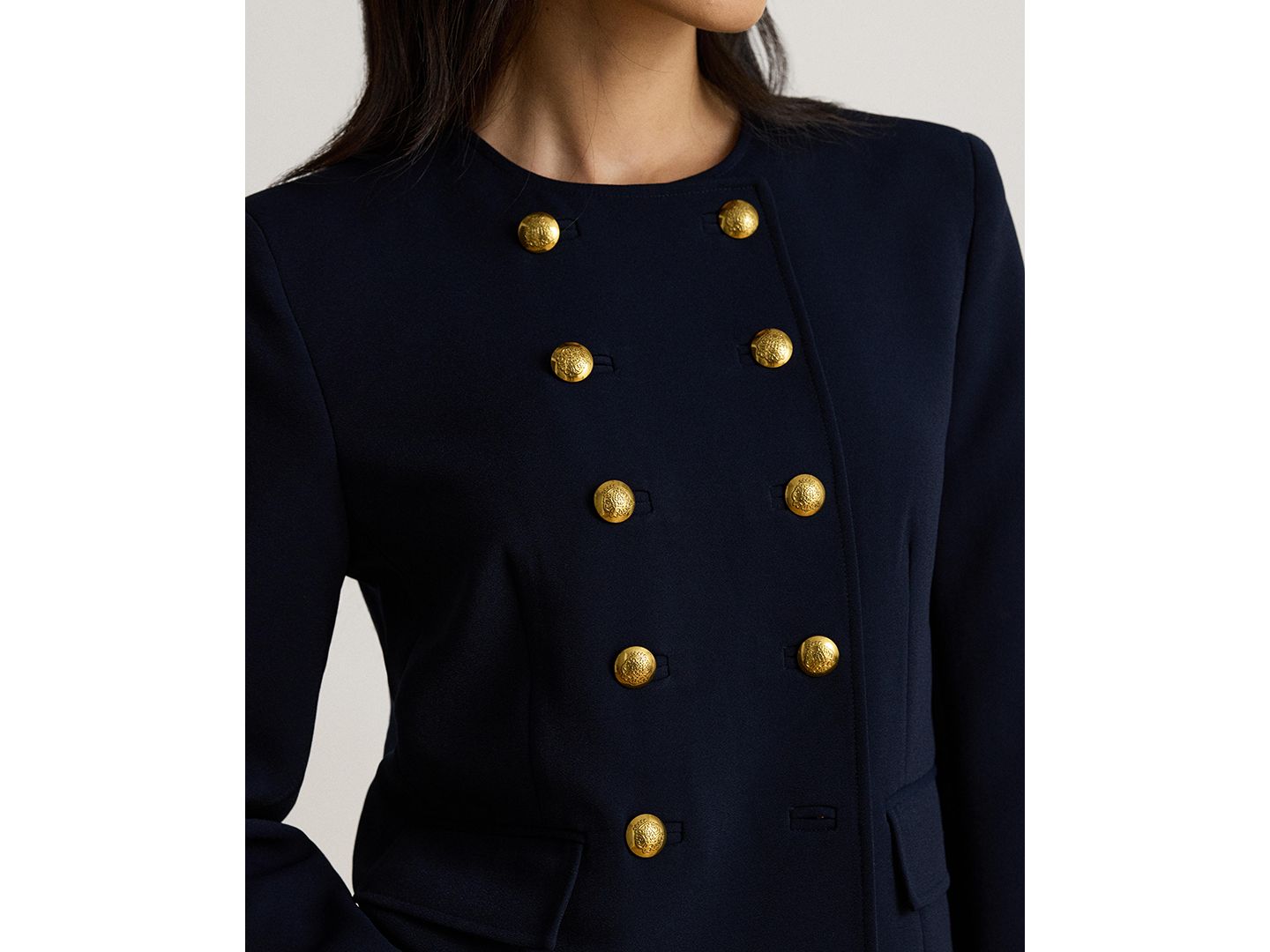 Женская укороченная двубортная куртка Lauren Ralph Lauren Sable из крепа, цвет: Тёмно-синий — фото 4