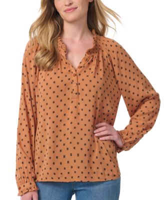 Women's Lenna Long-Sleeve Polka-Dot Band-Collar Blouse