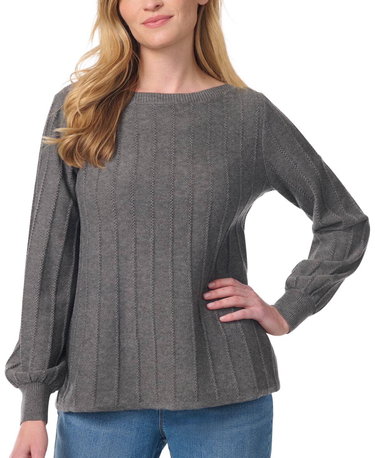 Gloria Vanderbilt Women's Thelma Ribbed-Knit Boat Neck Loose-Fit Sweater