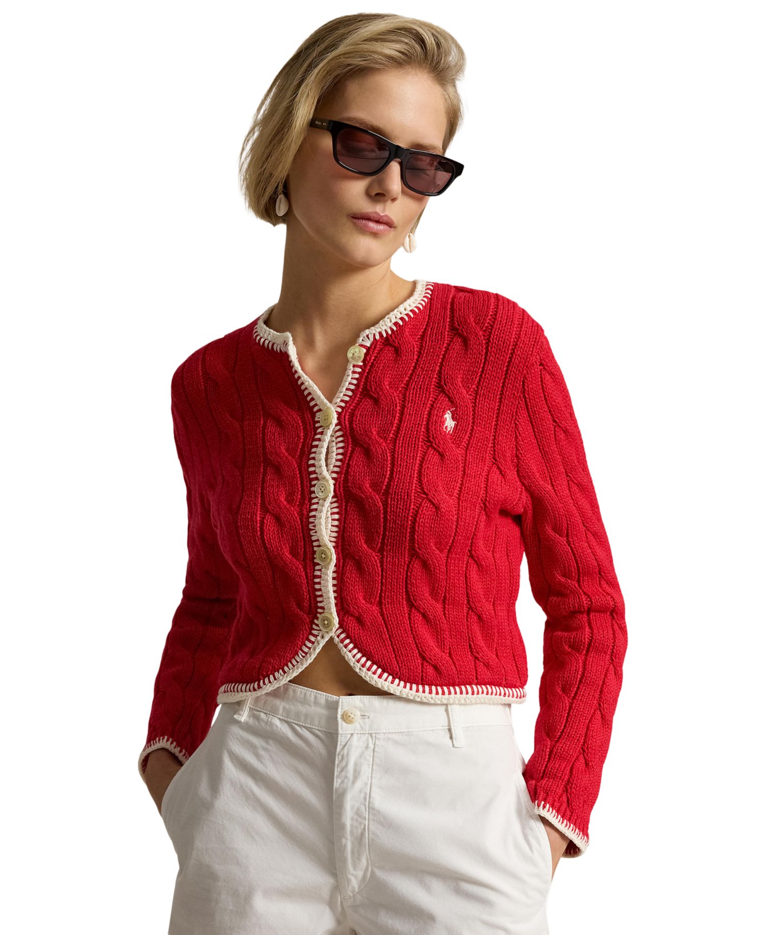 Women's Crewneck Buttoned Placket Cropped Cardigan