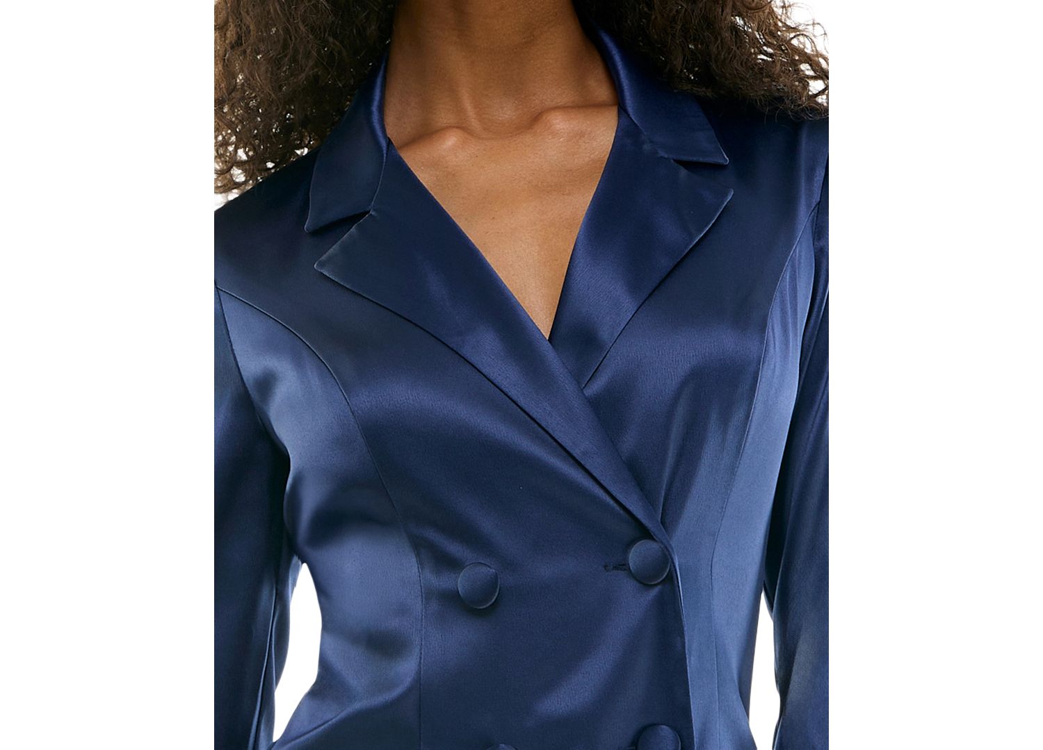 Juniors' Double-Breasted Long-Sleeve Satin Blazer Dress