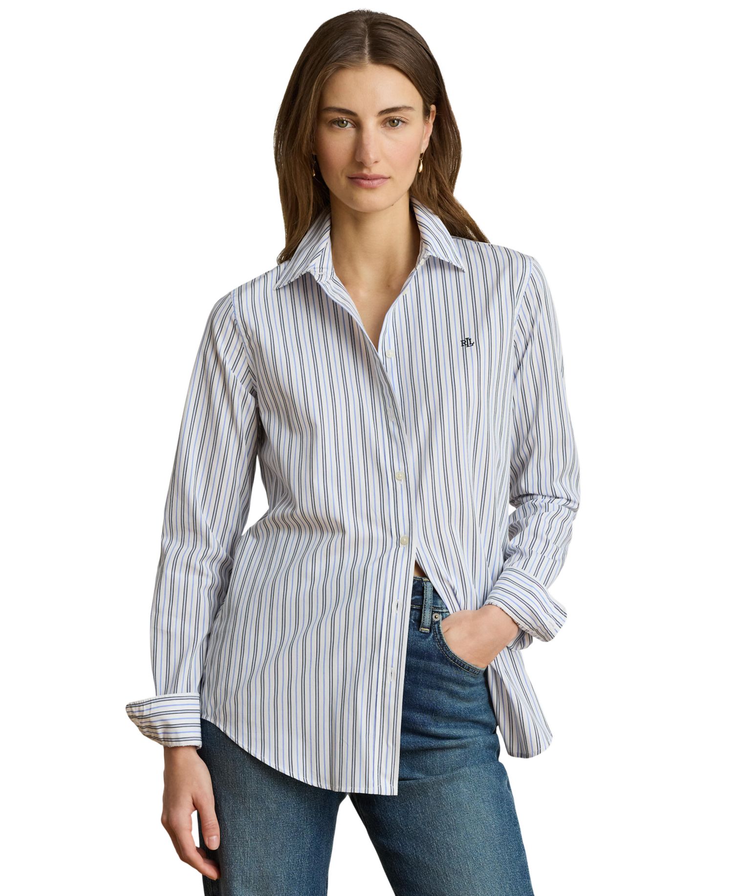 Women's Point Collar Striped Broadcloth Shirt