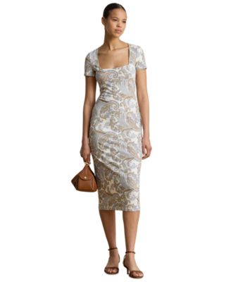 Women's Slim-Fit Square Neck Short-Sleeve Midi Dress
