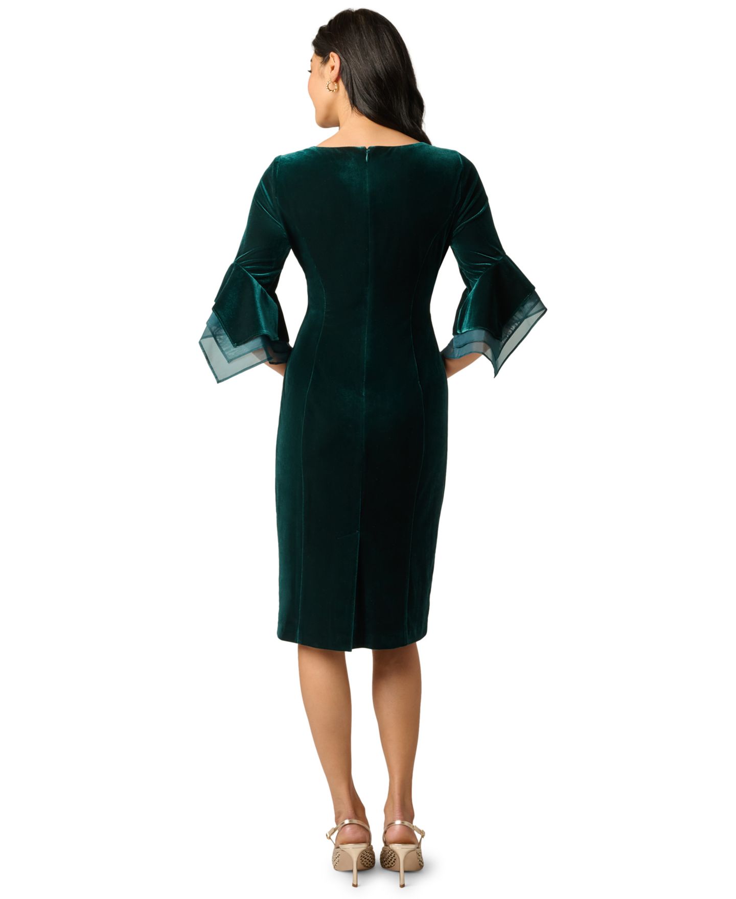 Женское платье Adrianna Papell Petite Velvet Bell-Sleeve Mesh-Trim, цвет: Тёмно-зелёный — фото 5