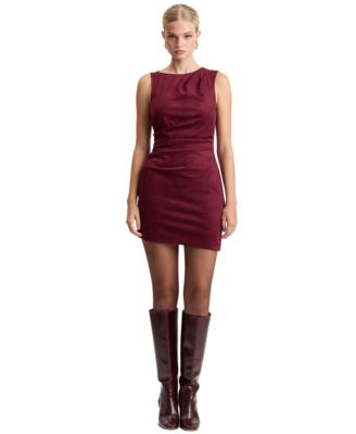 Women's One-Shoulder Asymmetric Faux Suede Mini Dress