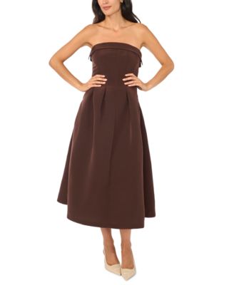 Women's Fit & Flare Pleated Strapless Midi Dress