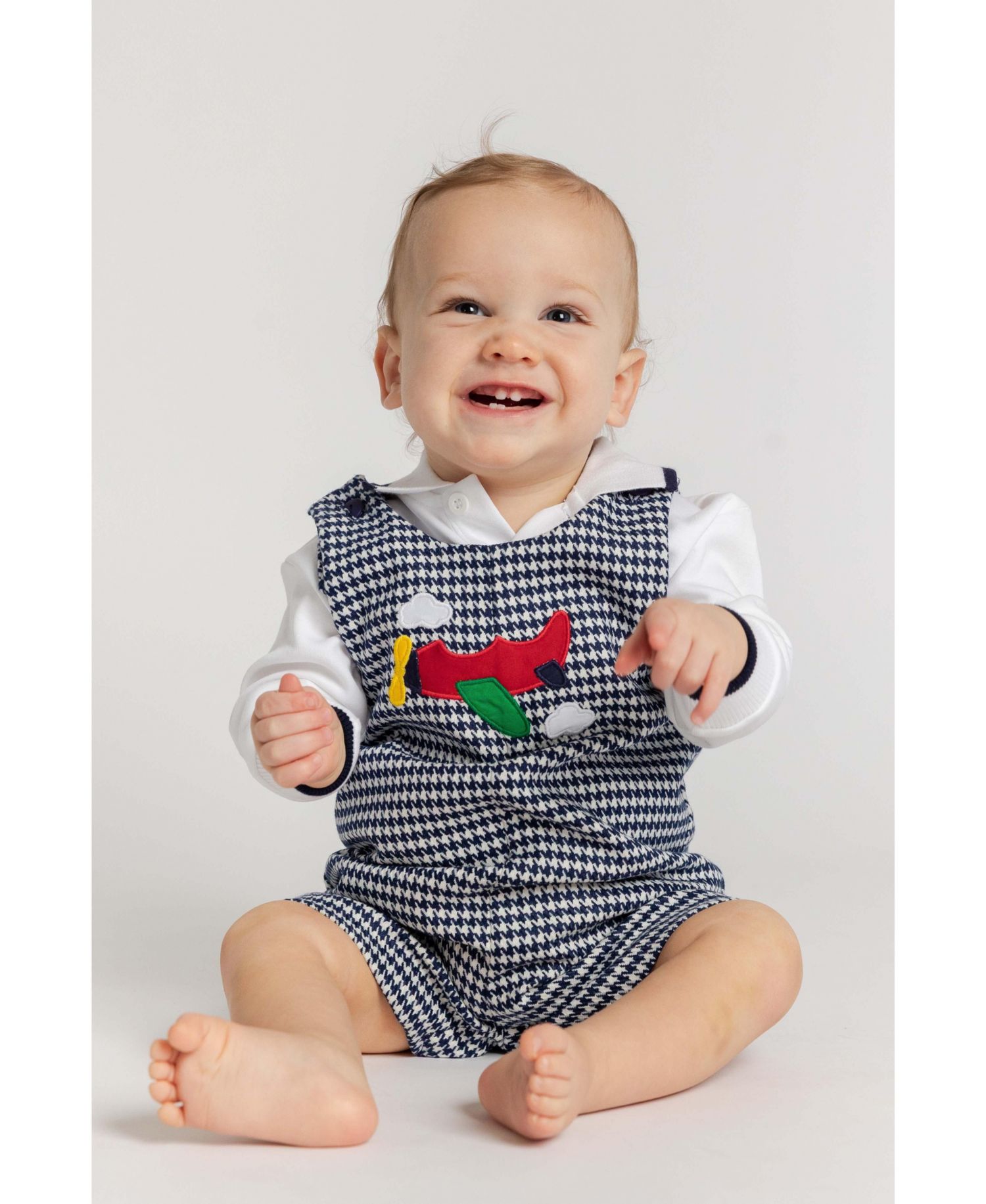 Baby Boys' Houndstooth Airplane-Applique Romper