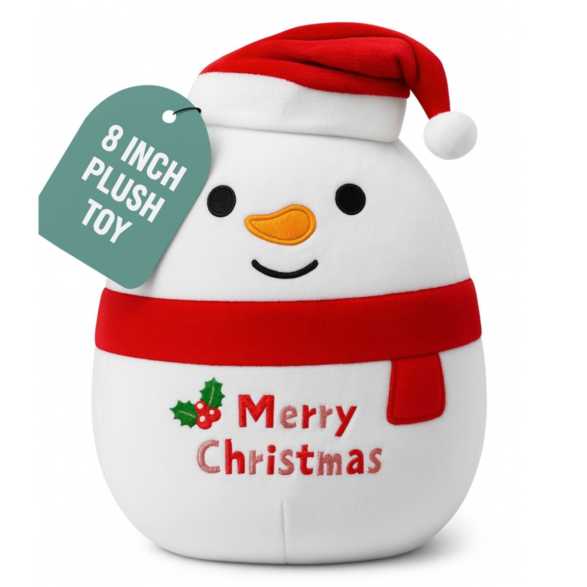 Sperric Christmas Snowman Plush Toy with Santa Hat, 7.5" Soft Stuffed Snowman Pillow Present, Cute Holiday Plush Gift for Kids & Adults - White