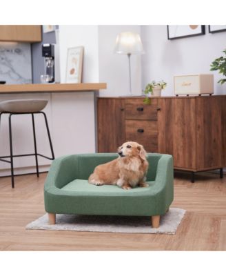 Bennett Linen 29  L x 21  W Pet Sofa with Wood Style Foot and Washable Cover, Sea Green