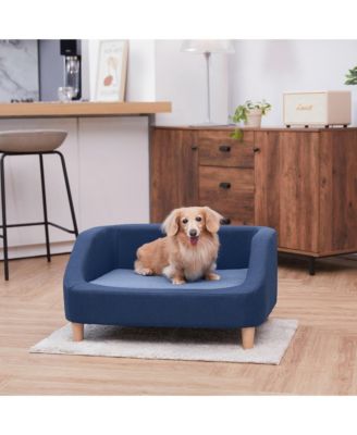 Bennett Linen Pet Sofa with Wood Style Foot and Washable Cover, Navy