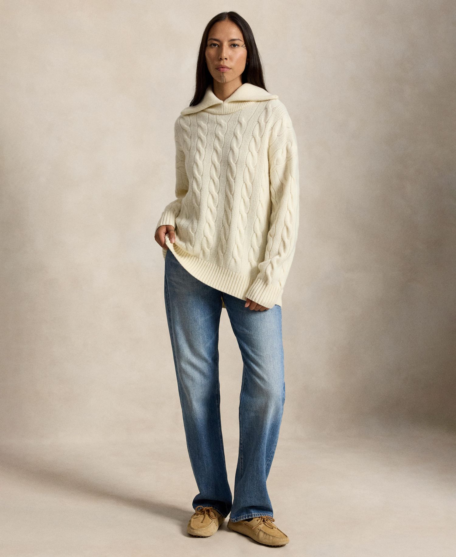 Women's Cable-Knit Shawl-Collar Oversized Sweater