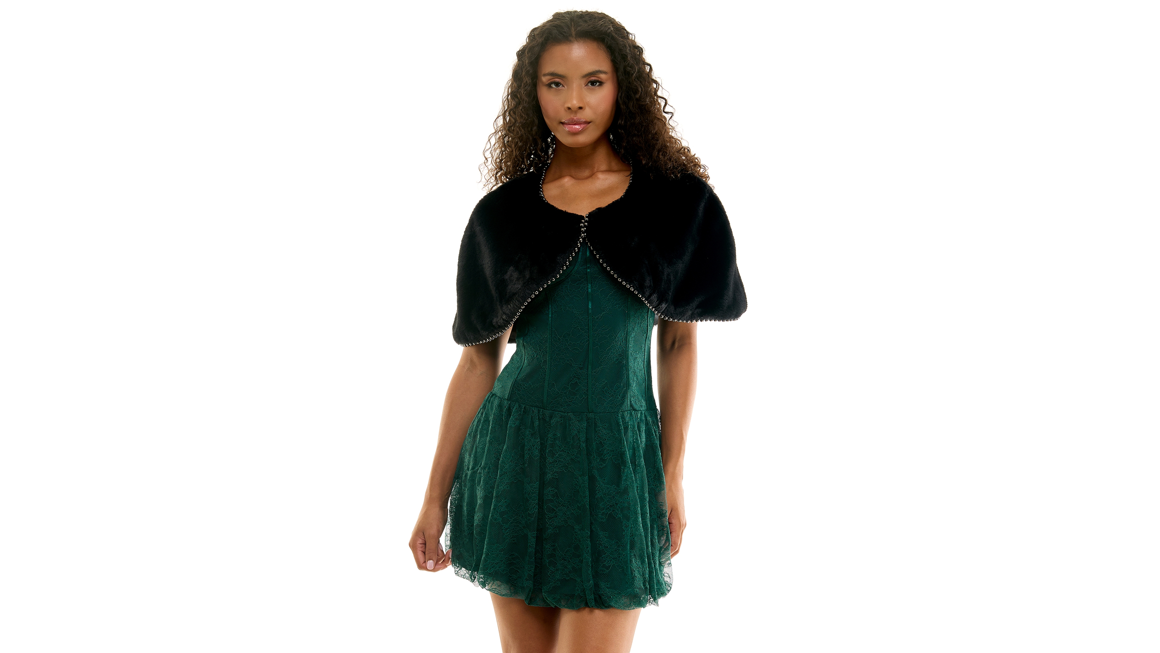 Invitee Juniors' Faux Fur Beaded-Trim Cropped Capelet