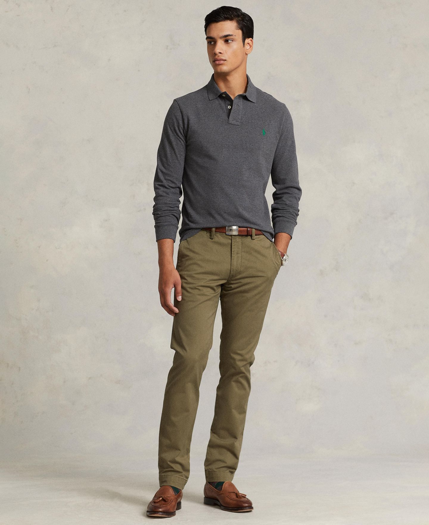 Мужские брюки Polo Ralph Lauren Stretch Slim Fit Chino, цвет: Оливковый — фото 2