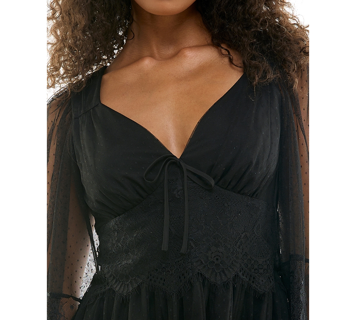 Seni & Cade Juniors' Pin Dot Mesh Lace Babydoll Mini Dress