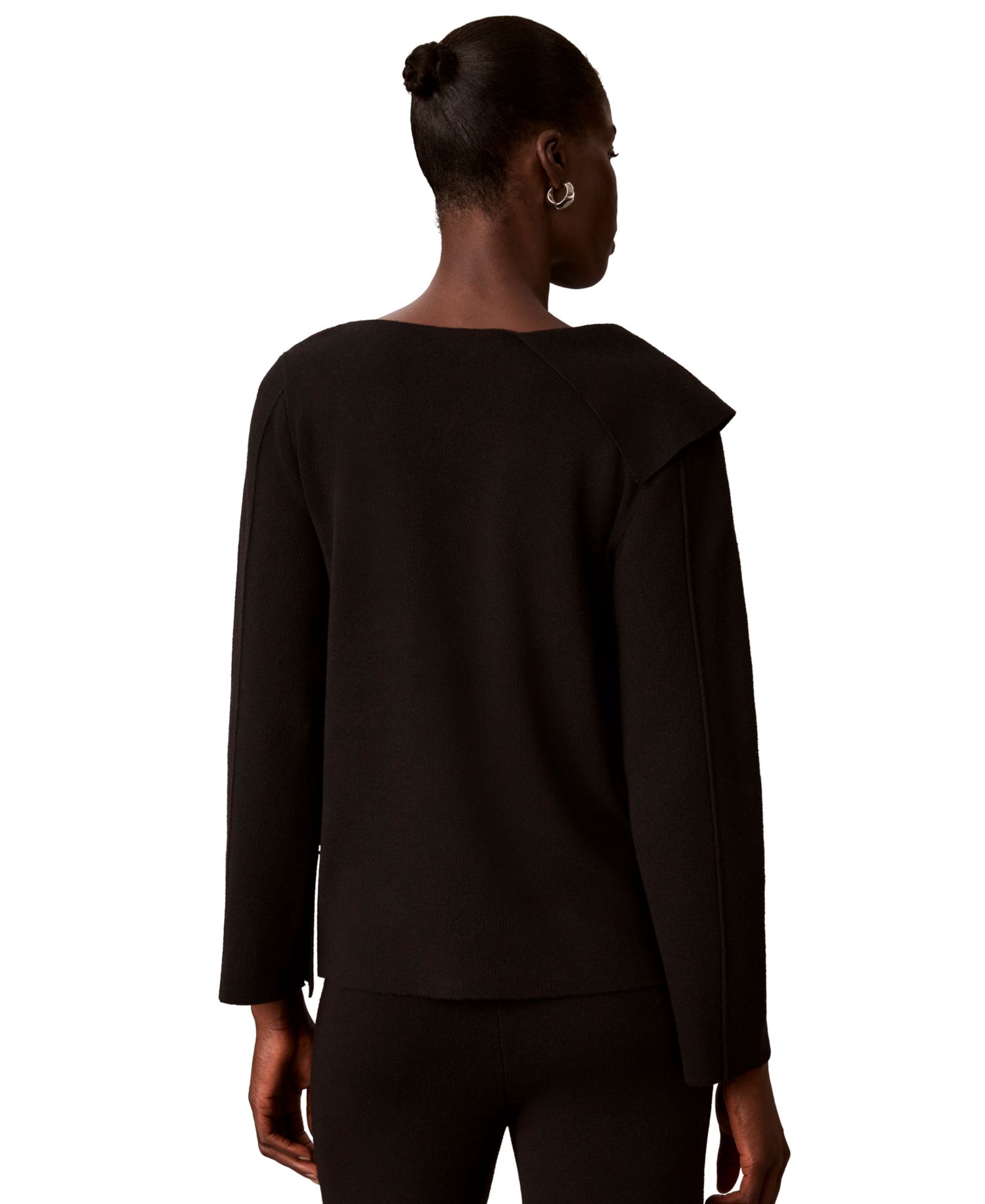Petite Asymmetrical Drape Boat Neck Long-Sleeve Sweater