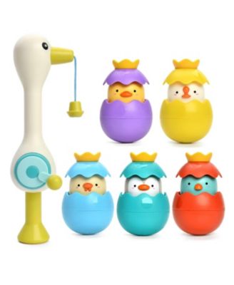 Toddler Egret Magnetic Fishing Game Bath Toy with Fishing Rod and Surprise Animal Eggs, Fun Hand-Eye Coordination Game for Bathtub and Pool Play