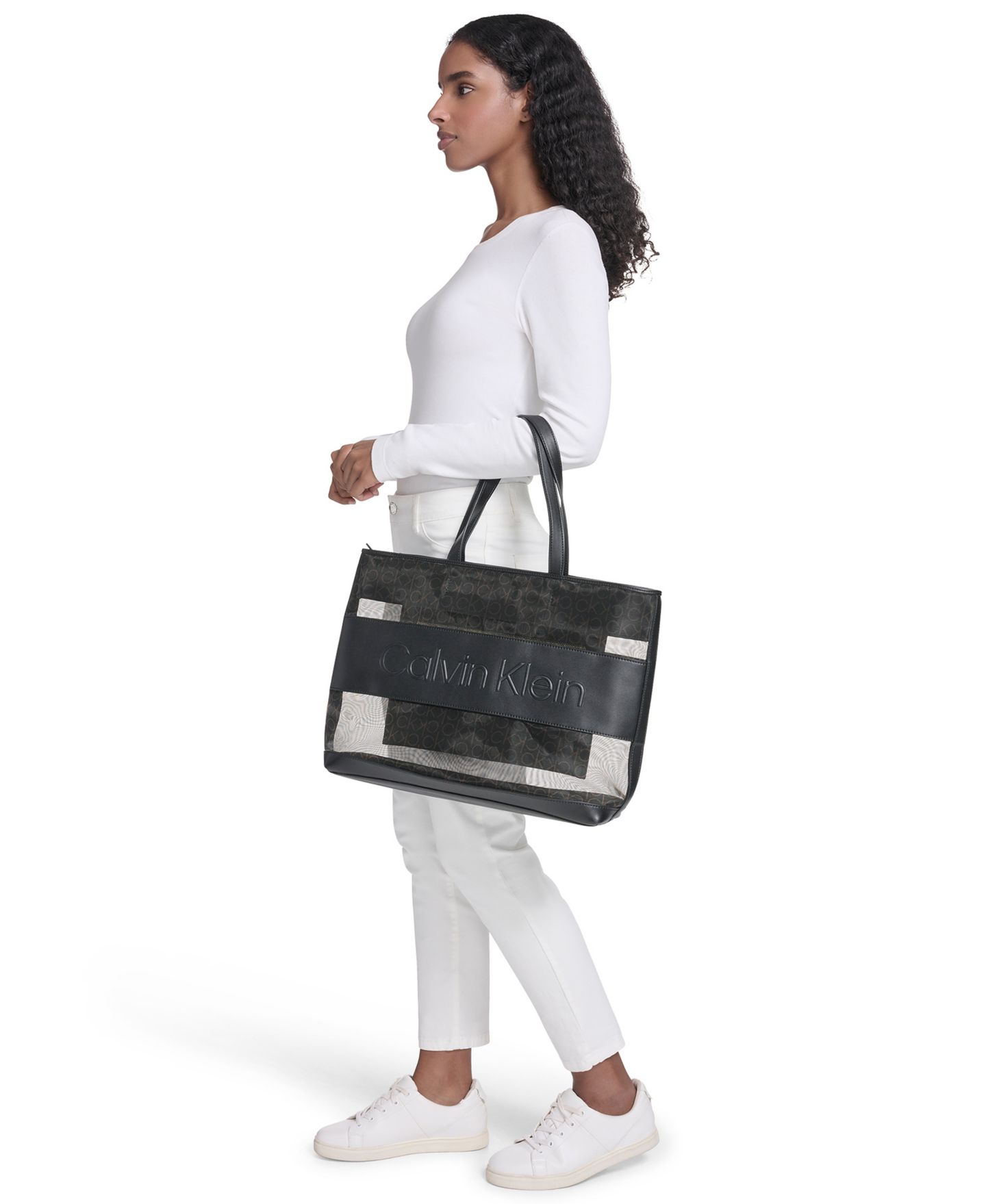 Женская сумка Calvin Klein Aurelia Signature Mesh Large Tote Handbag, цвет: Коричневый хаки / Чёрный — фото 7