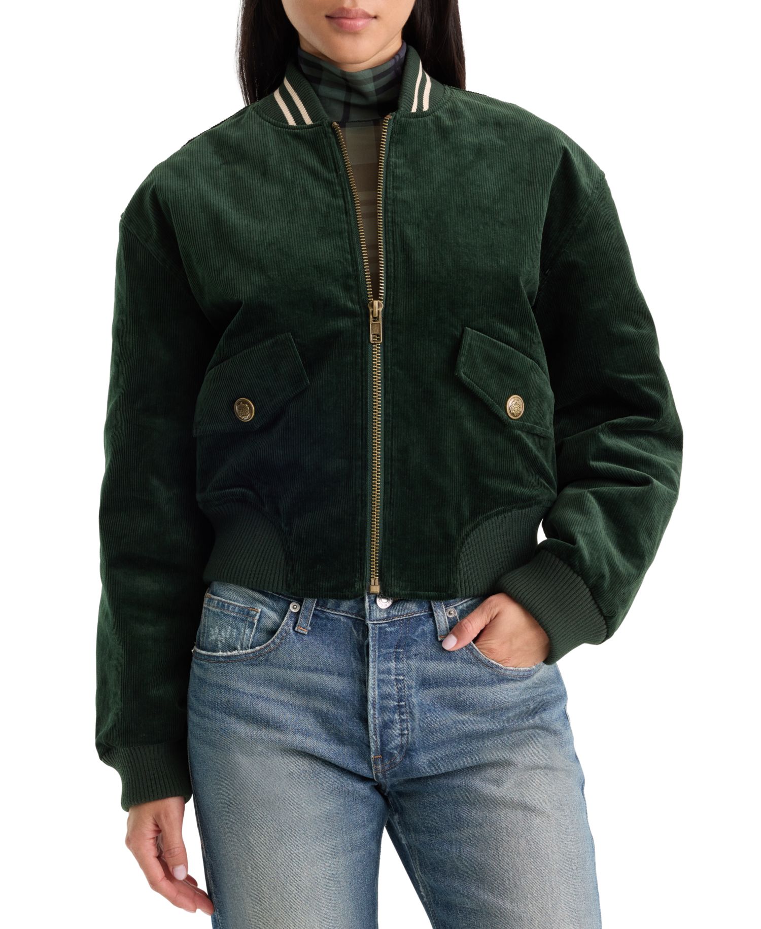 Women's Corduroy Zip-Up Bomber Jacket