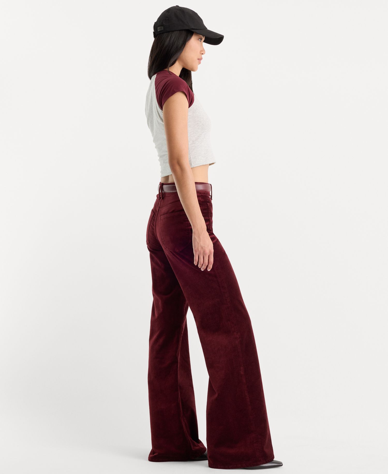 Women's Good Waist High-Waisted Wide-Leg Velvet Palazzo Jeans