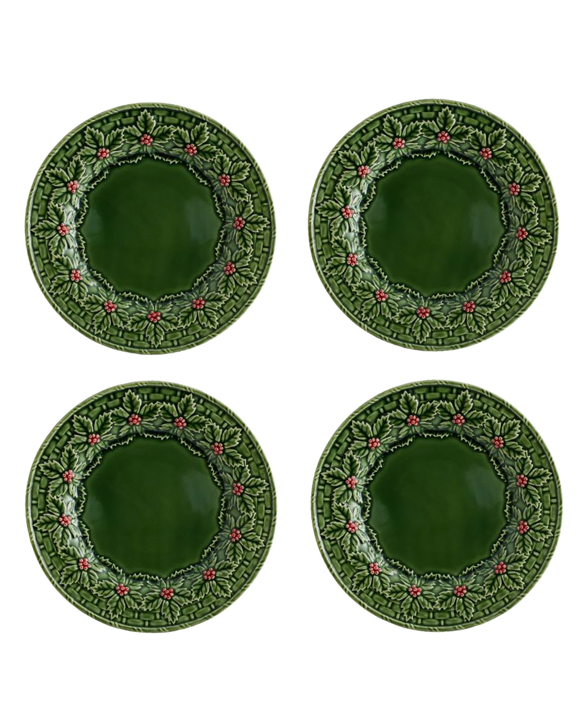 Bordallo Pinheiro Holly Earthenware Dinner Plates, Set of 4
