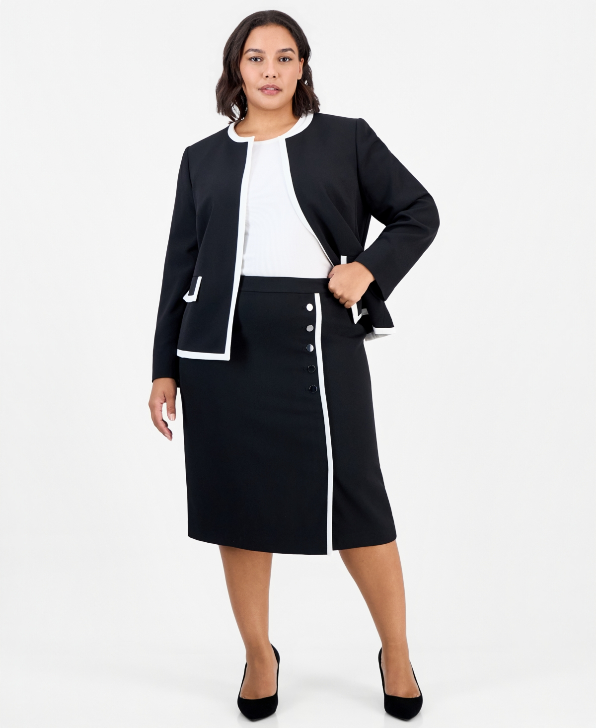 Kasper Plus Cb Zip Faux-Wrap Pencil Skirt