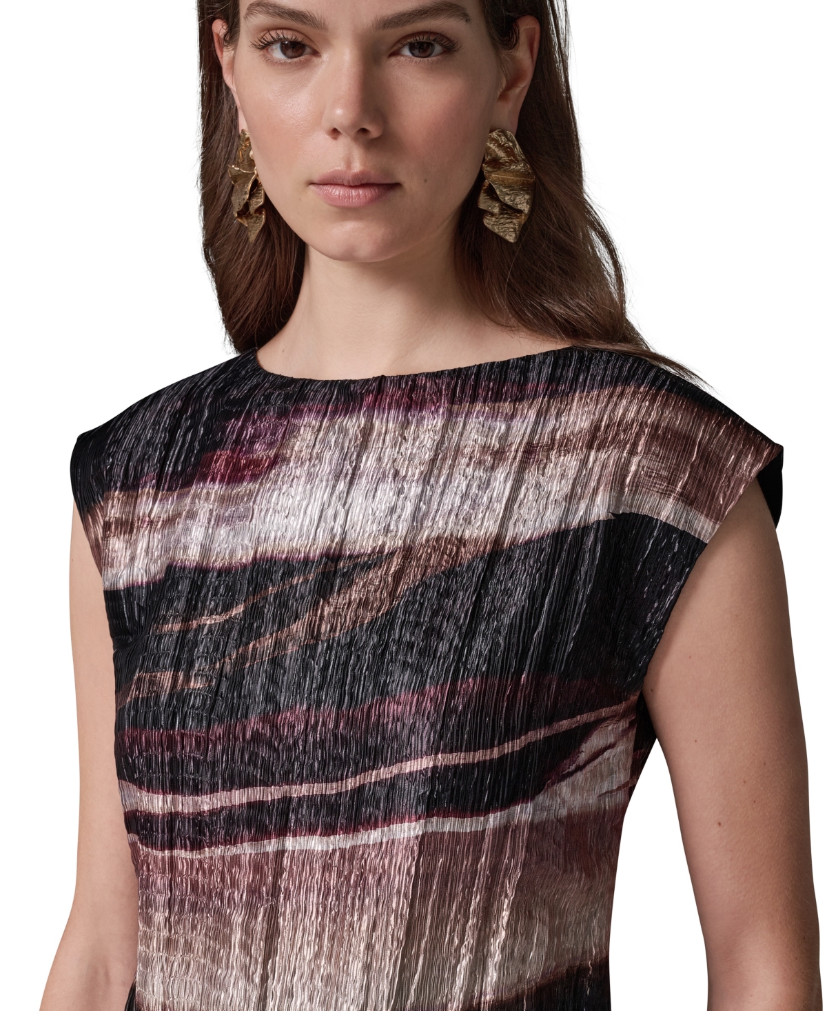Donna Karan New York Women's Sleeveless Boat-Neck Striped Blouse
