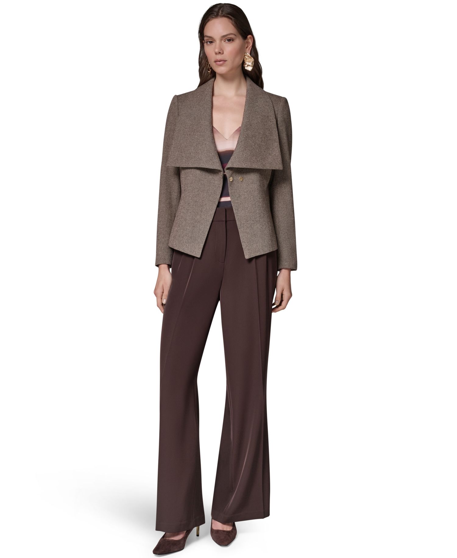 Women Cropped Shoulder-Padded Belted Blazer