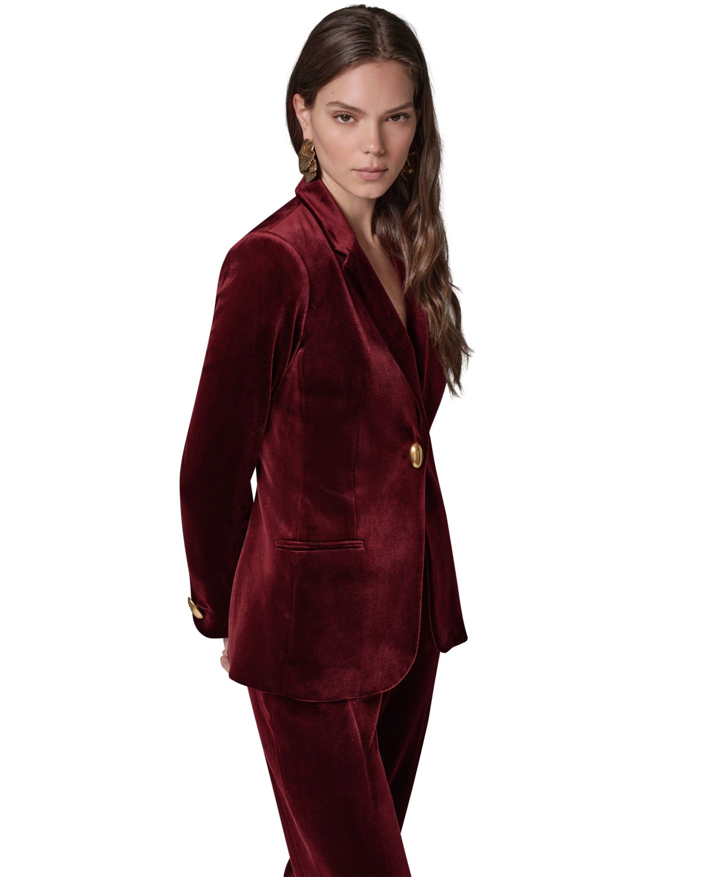 Женский пиджак Donna Karan New York Classic Velvet 1-Button Shoulder-Padded Blazer, цвет: Чёрный вишнёвый — фото 3