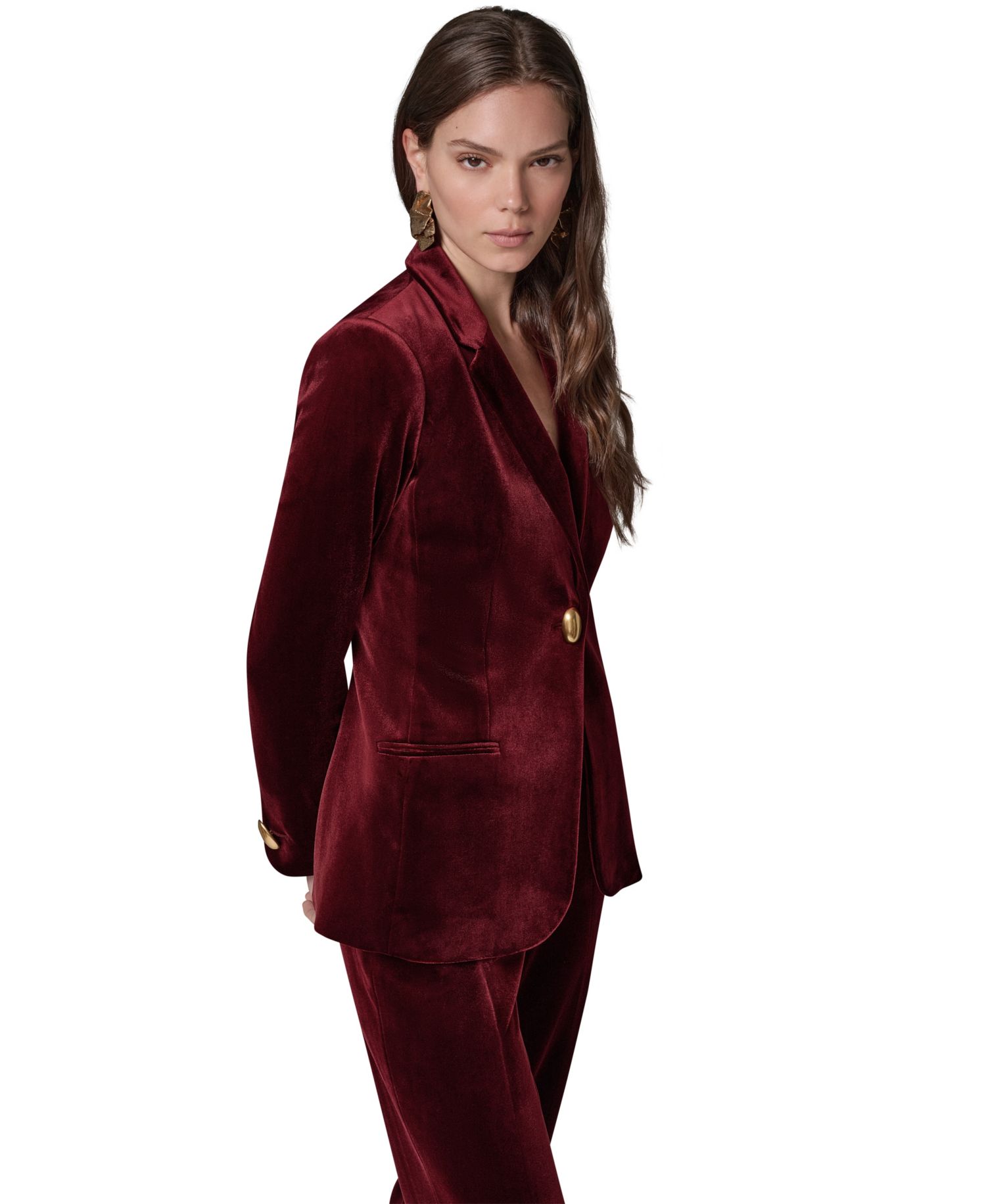 Women's Classic Velvet 1-Button Shoulder-Padded Blazer