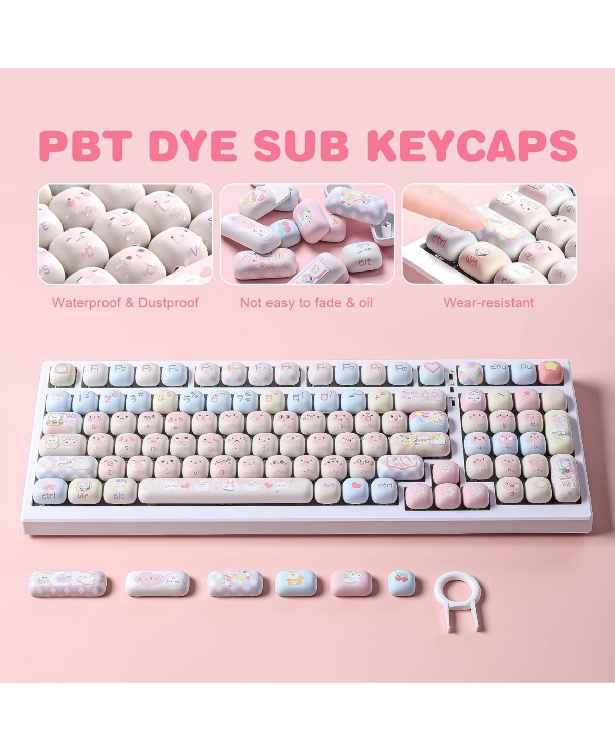 Ipason Cute Kitten Pbt Mog Profile Keycap Set Compatible with Mx Switches