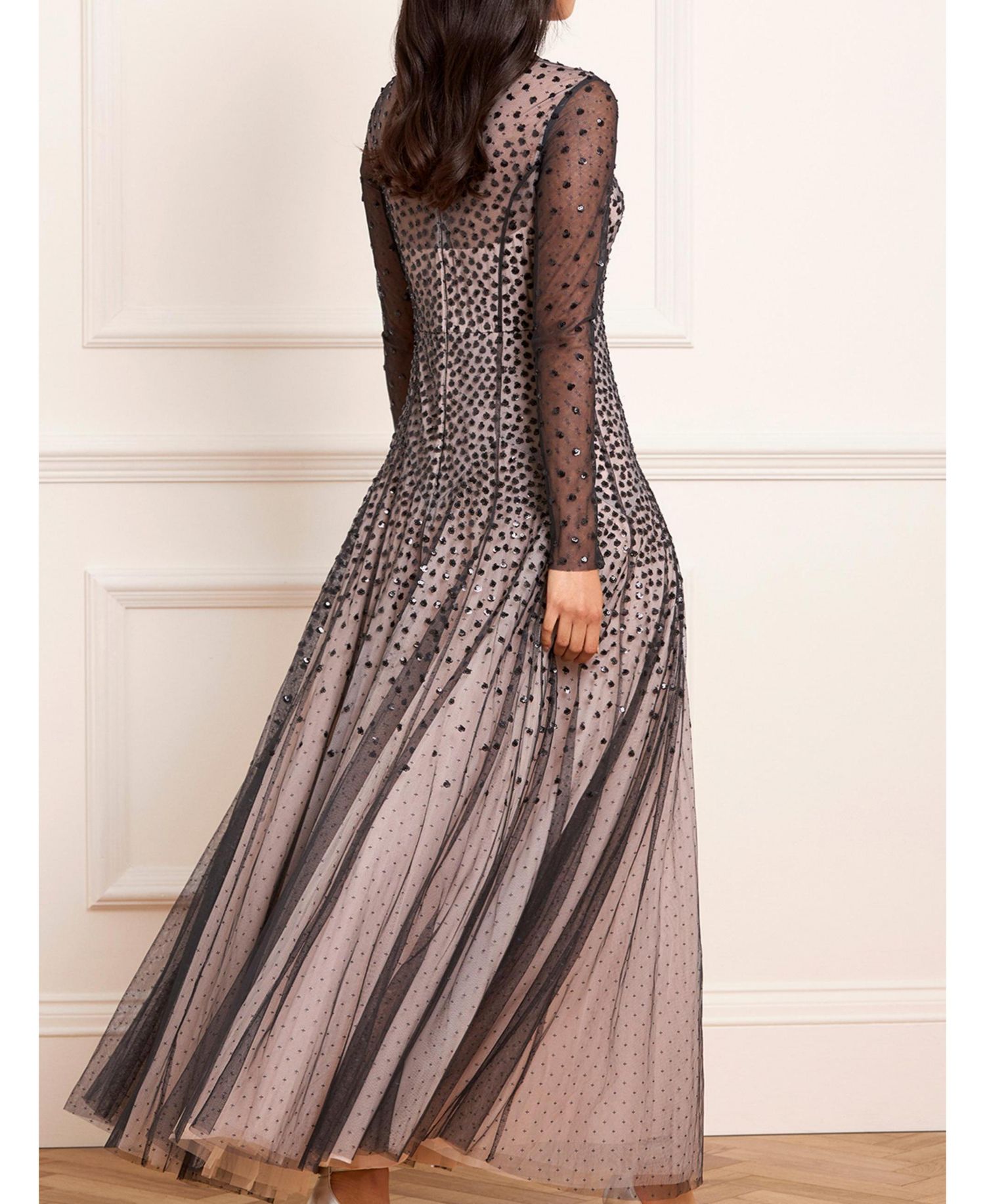 Women's Sequin Cascade Round Neck Gown