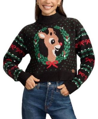 Women's Rudolph Wreath Holiday Cropped Sweater