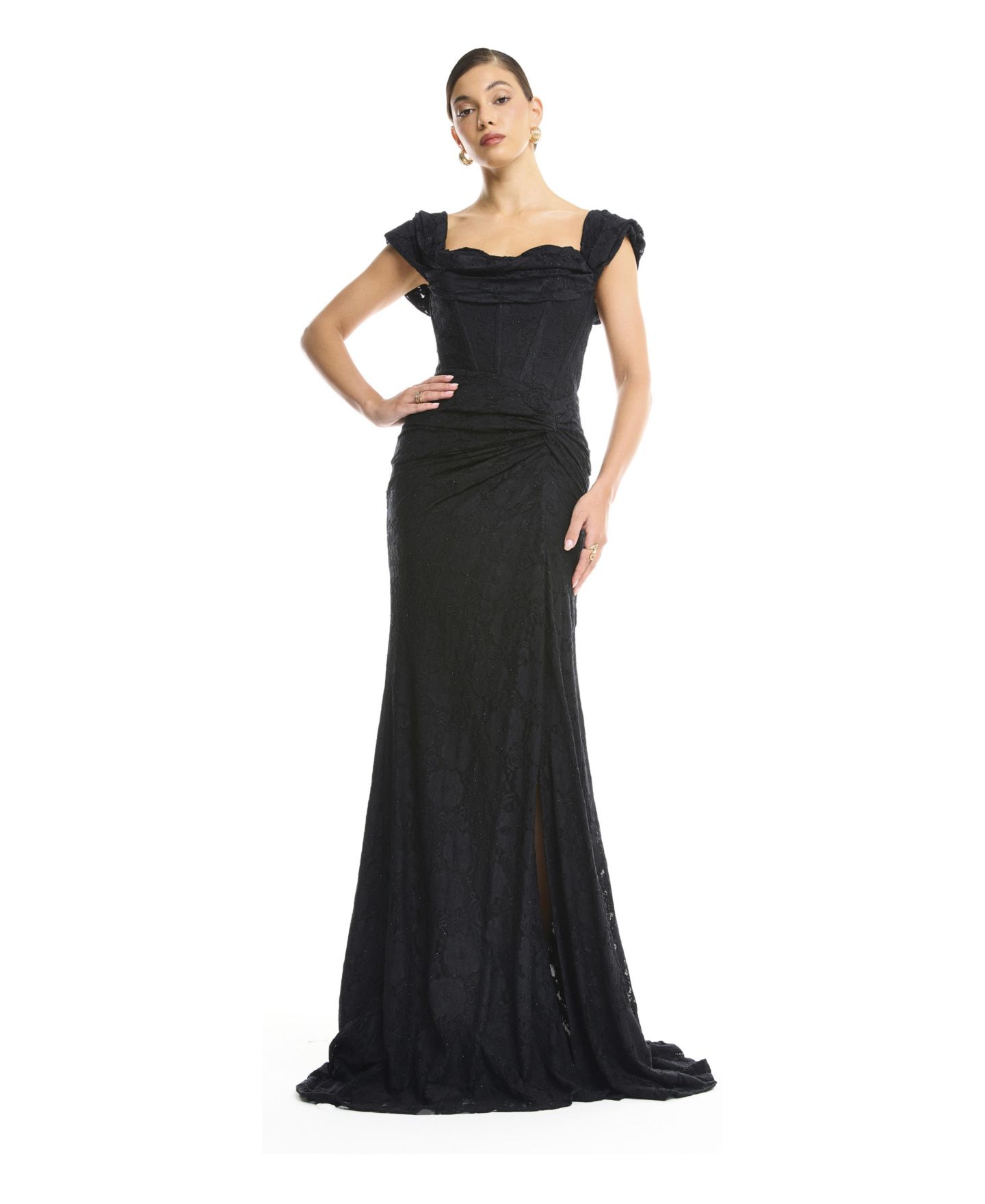 Женские платья AMRI Off-Shoulder Ruched Lace Gown, цвет: Чёрный — фото 3