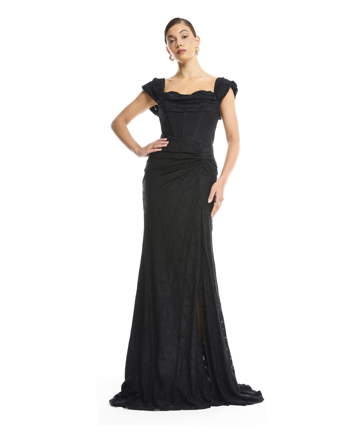 Amri Women's Off-Shoulder Ruched Lace Gown