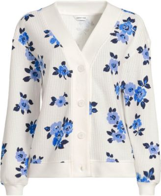Women's Waffle-Knit V-Neck Cotton-Blend Cardigan