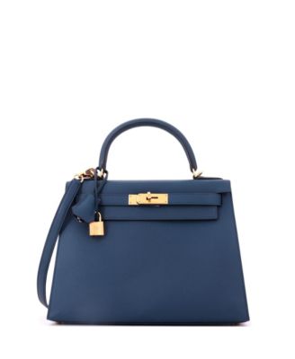 Kelly 28 Handbag Blue Epsom with Gold Hardware